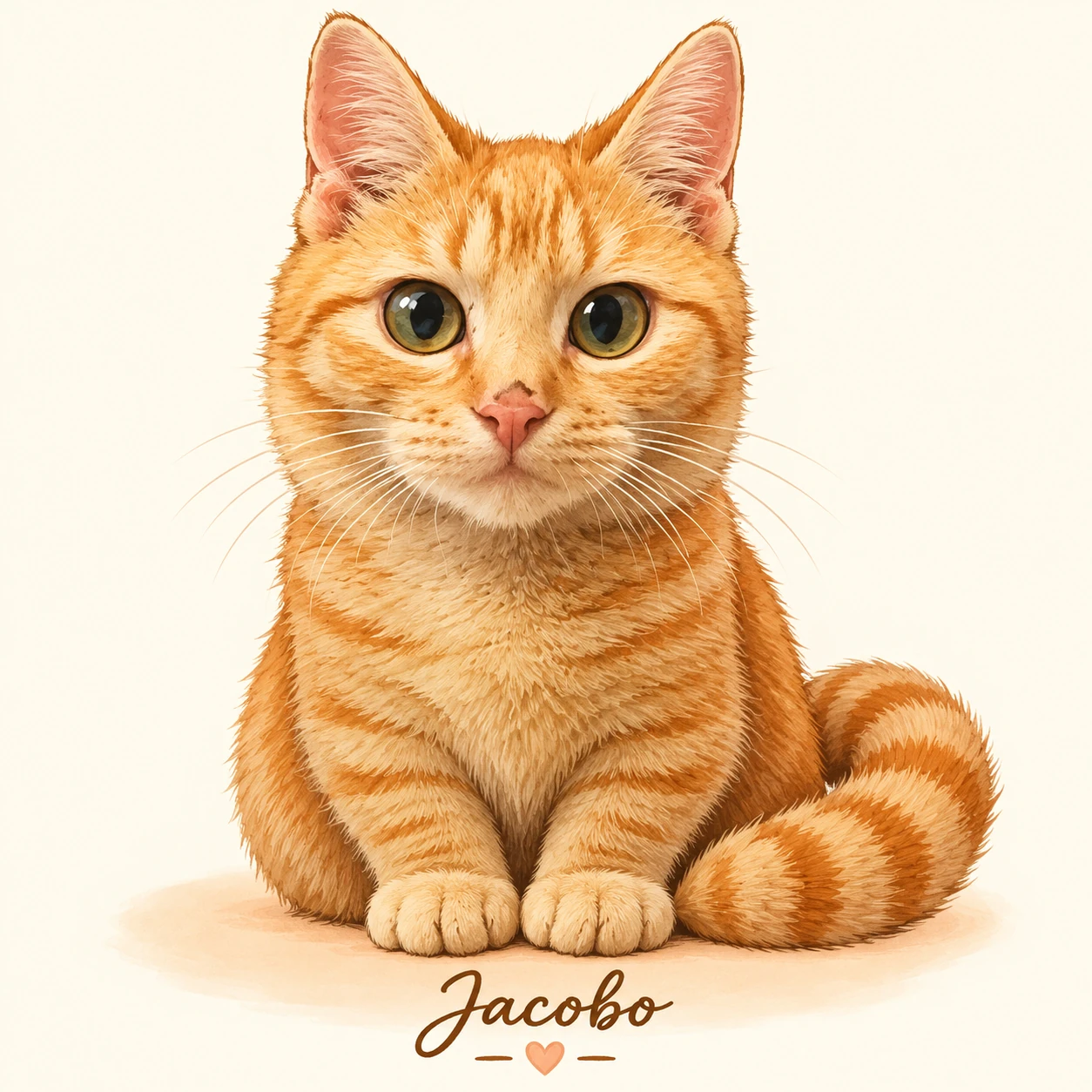 Caricatura original de Jacobo, gato naranja de ojos grandes